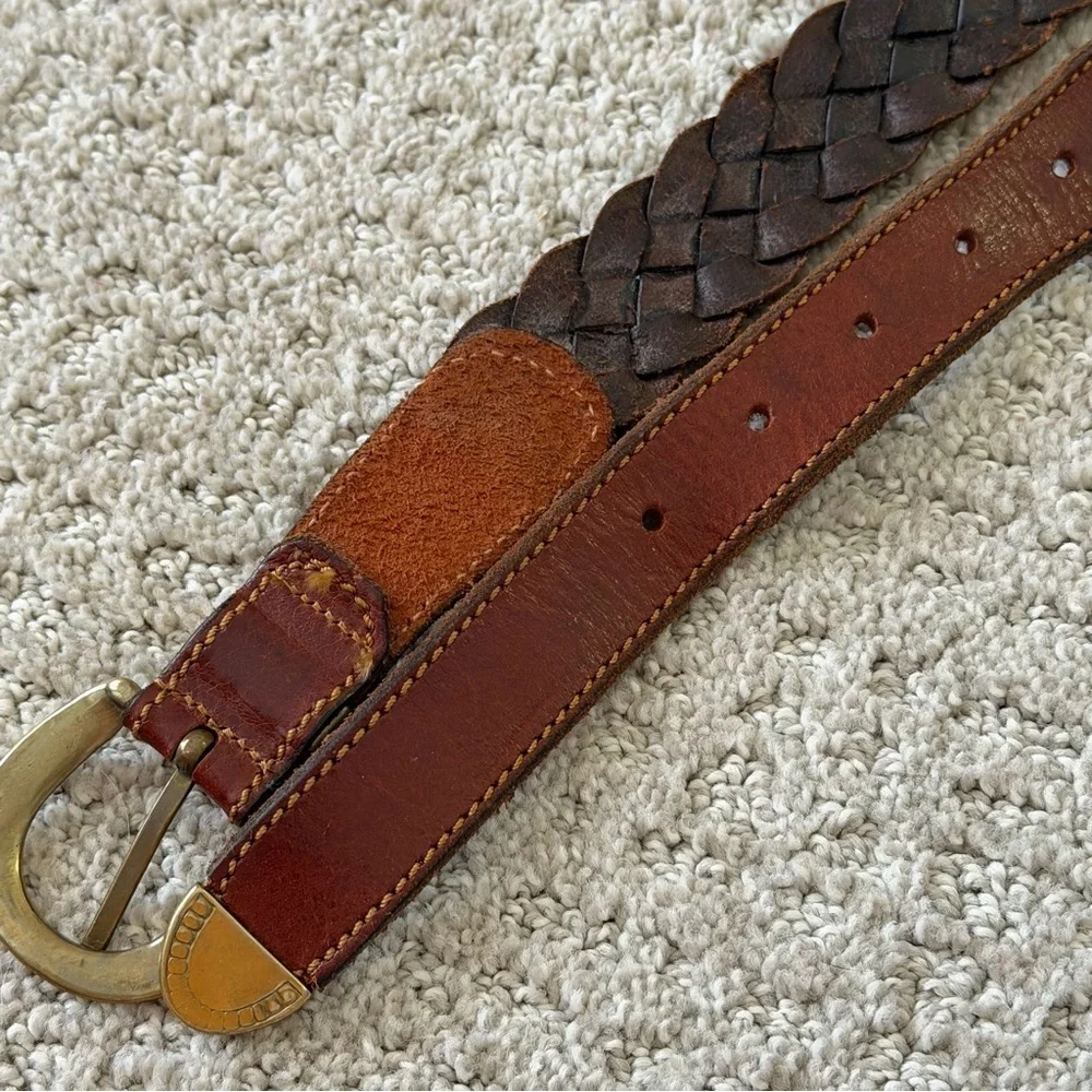 Doppia Vita Brown Braided Leather Belt Classic Modern 4XL 5XL Plus Gold Buckle